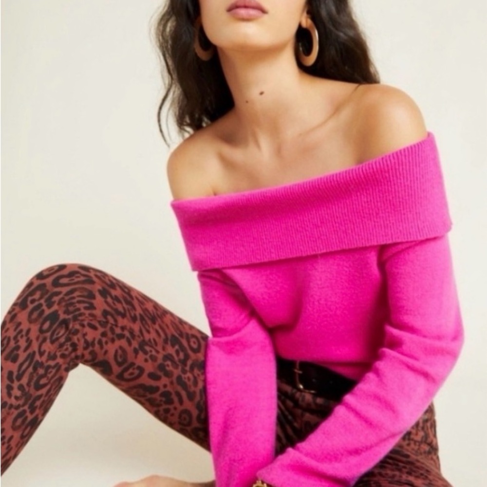 Anthropologie Pink off shoulder Sweater